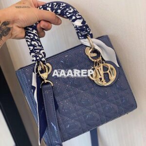 Replica Dior Small Lady Dior Patent Calfskin Bag Denim Blue 2