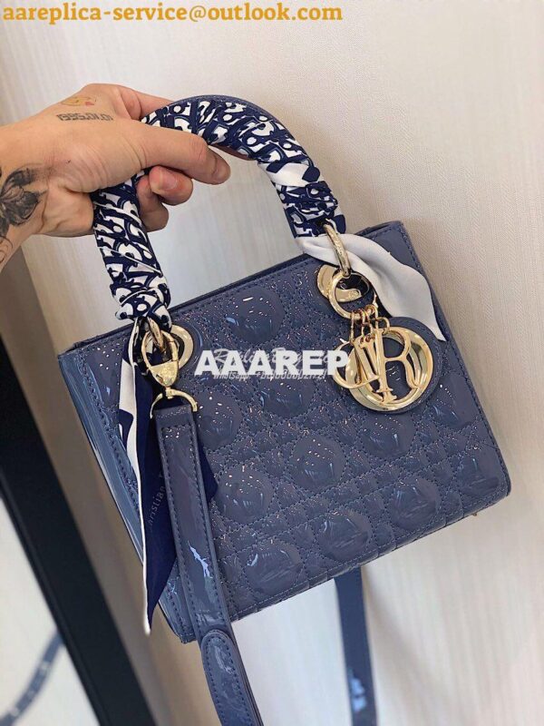 Replica Dior Small Lady Dior Patent Calfskin Bag Denim Blue 4