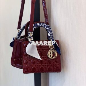 Replica Dior Small Lady Dior Patent Calfskin Bag Wine