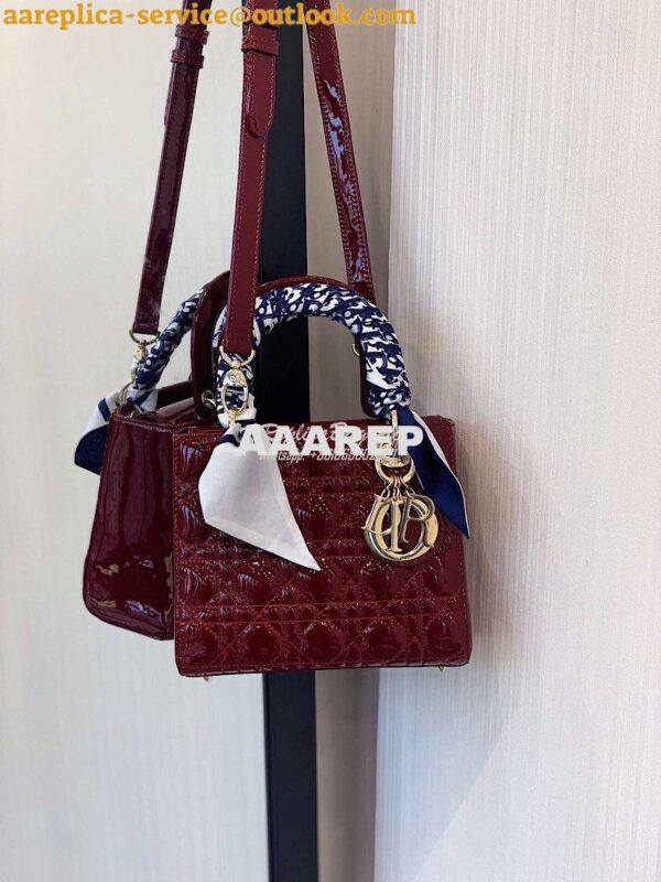 Replica Dior Small Lady Dior Patent Calfskin Bag Wine 3