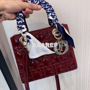 Replica Dior Small Lady Dior Patent Calfskin Bag Wine 2