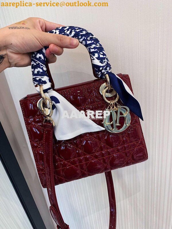 Replica Dior Small Lady Dior Patent Calfskin Bag Wine 4