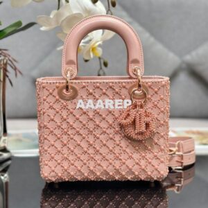 Replica Dior Small Lady Dior Rose Des Vents Cannage Calfskin Embroider