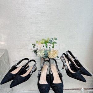 Replica Dior J'adior Slingback Pump Black Macramé Embroidered Cotton K