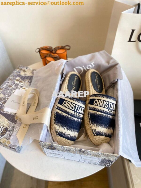 Replica Dior Granville Mule Navy D-Stripes Embroidered Cotton KDB602 5