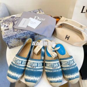 Replica Dior Granville Mule Ocean Blue D-Stripes Embroidered Cotton KD