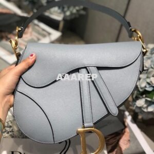 Replica Dior Saddle Bag in Grained Calfskin Baby Blue 2