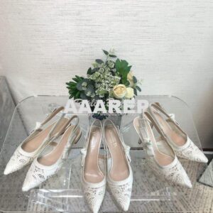 Replica Dior J'adior Slingback Pump White Macramé Embroidered Cotton K