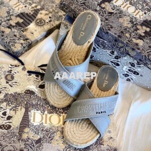 Replica Dior Granville Mule StoneGrey Embroidered Cotton KCQ392 2