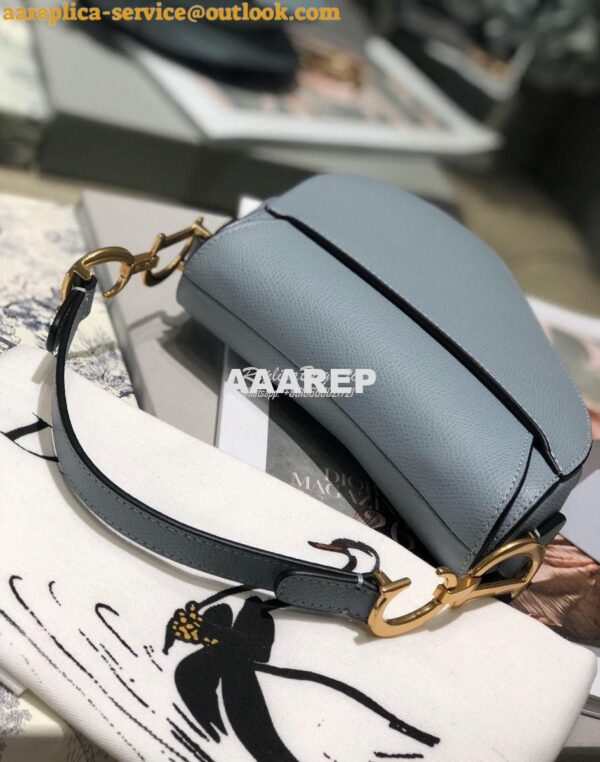 Replica Dior Saddle Bag in Grained Calfskin Baby Blue 20