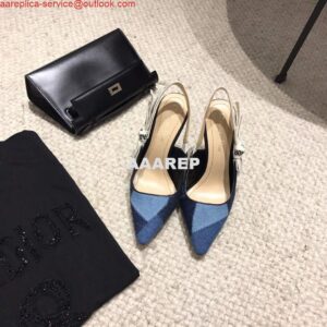 Replica Dior KCP867 J'ADIOR Slingback Pump Blue Metallic Fabric