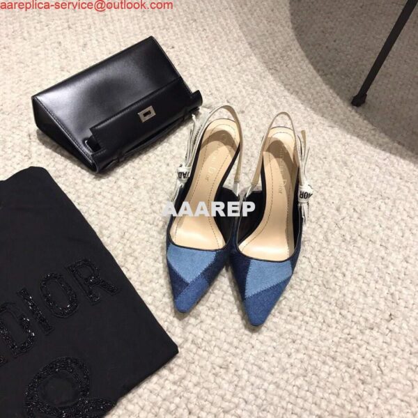 Replica Dior KCP867 J'ADIOR Slingback Pump Blue Metallic Fabric 3