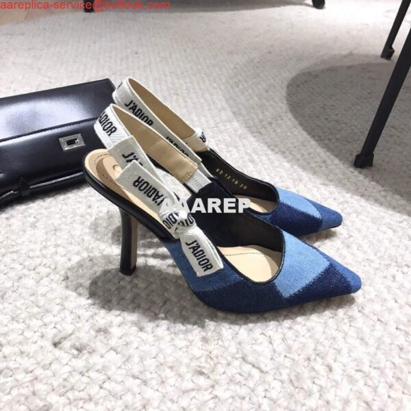 Replica Dior KCP867 J'ADIOR Slingback Pump Blue Metallic Fabric 4