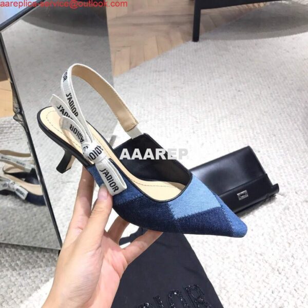 Replica Dior KCP867 J'ADIOR Slingback Pump Blue Metallic Fabric 7