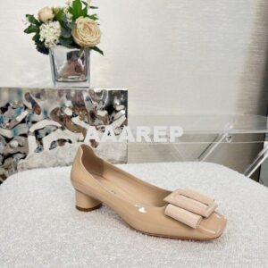 Replica Dior Idylle Ballet Pump Beige Patent Calfskin and Grosgrain KC 2