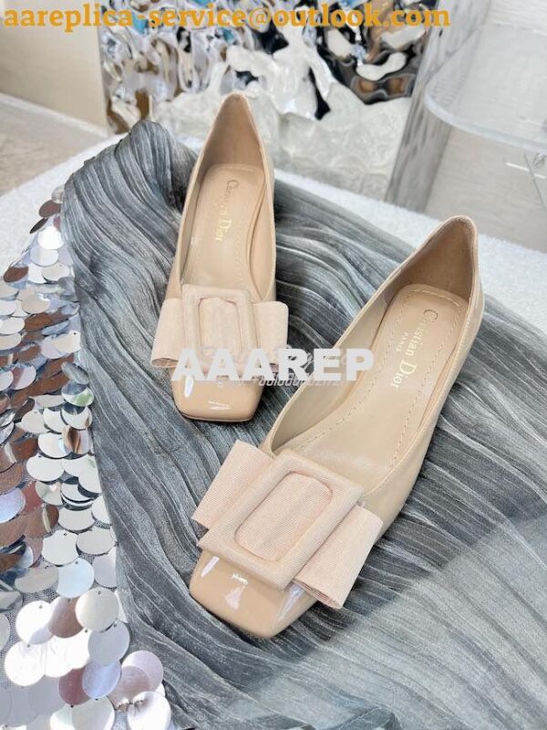 Replica Dior Idylle Ballet Pump Beige Patent Calfskin and Grosgrain KC 5