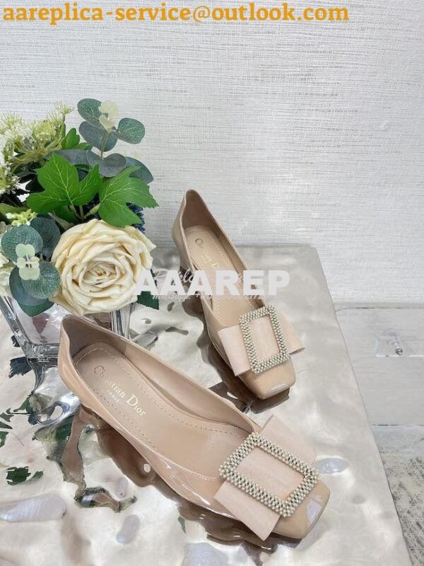 Replica Dior Idylle Ballet Pump Beige Patent Calfskin and Grosgrain KC 6