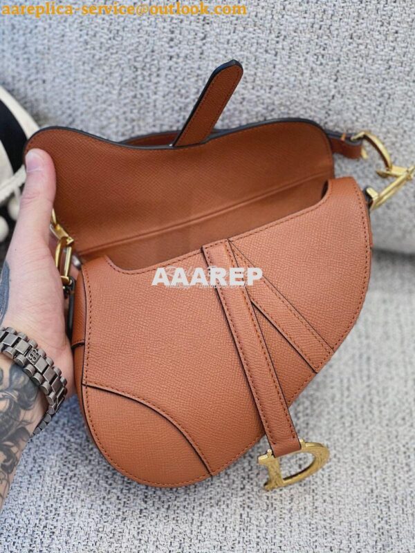 Replica Dior Saddle Bag in Grained Calfskin Brown 16