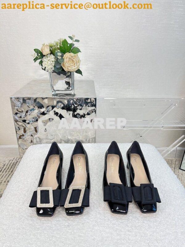 Replica Dior Idylle Ballet Pump Black Patent Calfskin and Grosgrain KC 3