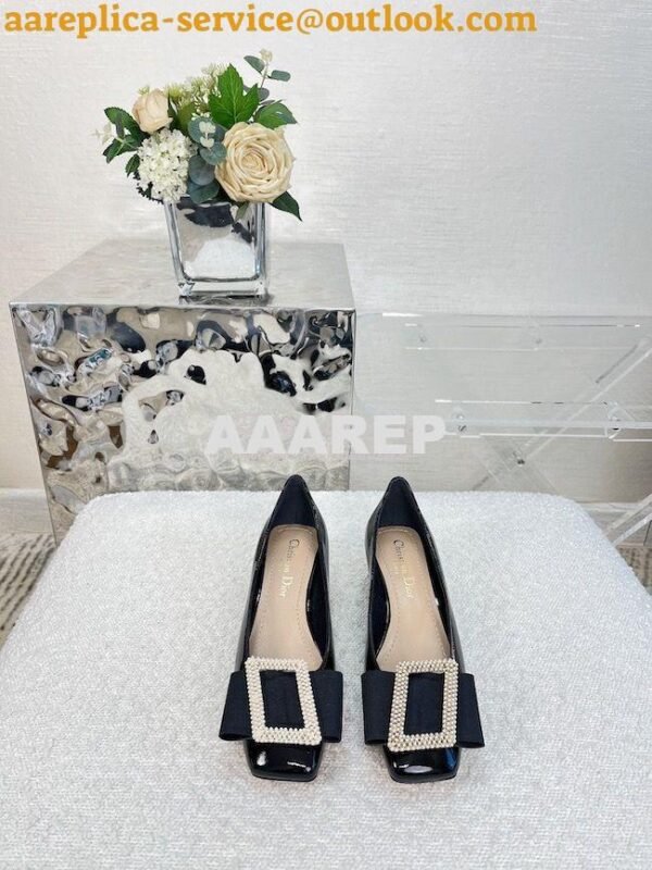 Replica Dior Idylle Ballet Pump Black Patent Calfskin and White Resin 5