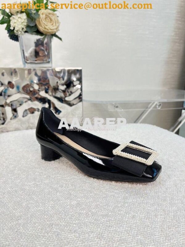 Replica Dior Idylle Ballet Pump Black Patent Calfskin and White Resin 6