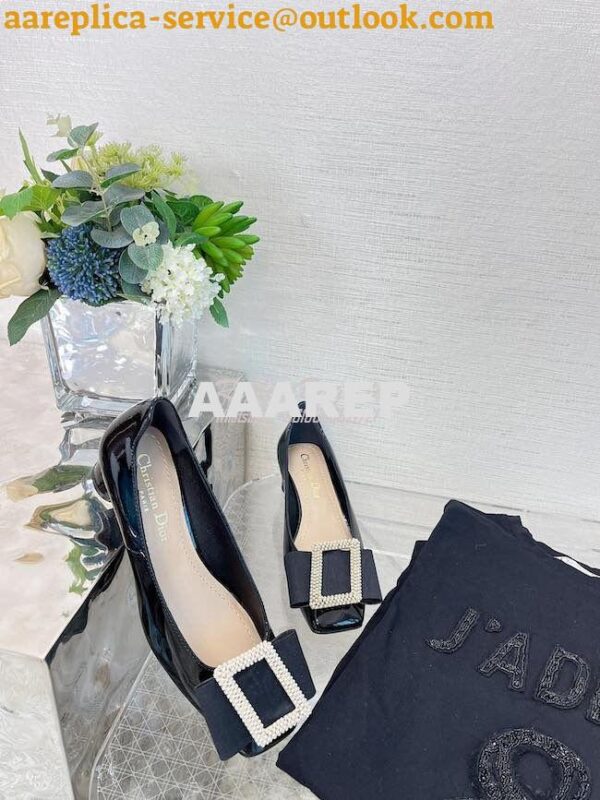 Replica Dior Idylle Ballet Pump Black Patent Calfskin and White Resin 7