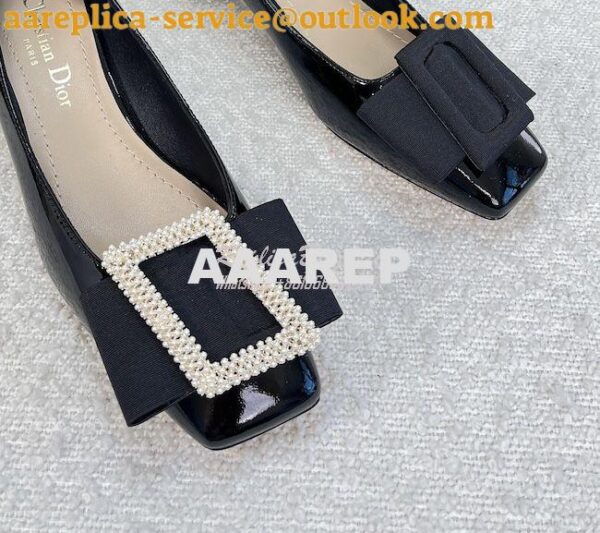 Replica Dior Idylle Ballet Pump Black Patent Calfskin and White Resin 9