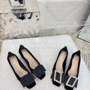 Replica Dior Idylle Ballet Pump Black Suede Calfskin and Grosgrain KCB