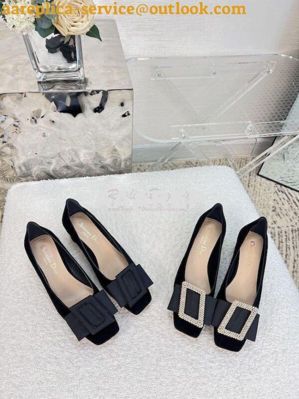 Replica Dior Idylle Ballet Pump Black Suede Calfskin and Grosgrain KCB 3