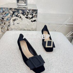 Replica Dior Idylle Ballet Pump Black Suede Calfskin and Grosgrain KCB 2