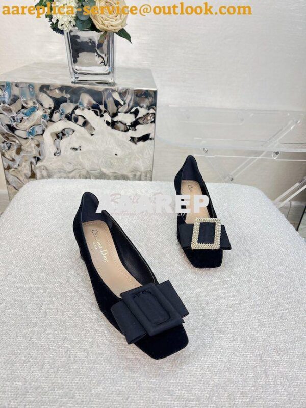 Replica Dior Idylle Ballet Pump Black Suede Calfskin and Grosgrain KCB 4