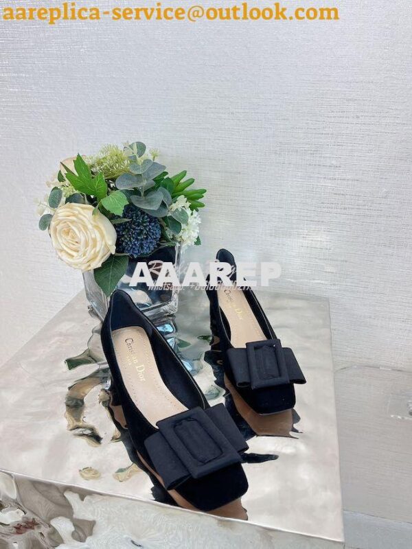 Replica Dior Idylle Ballet Pump Black Suede Calfskin and Grosgrain KCB 6