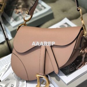 Replica Dior Saddle Bag in Grained Calfskin Nude Pink