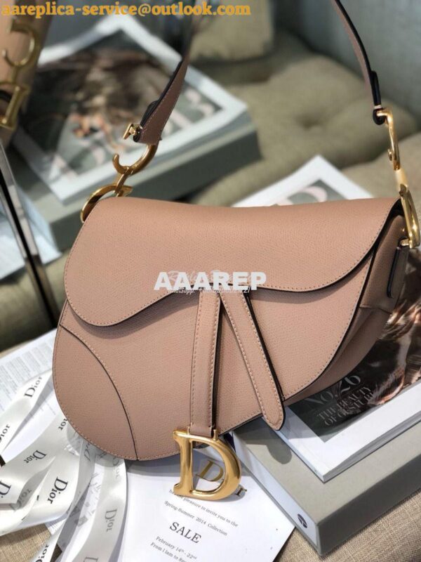 Replica Dior Saddle Bag in Grained Calfskin Nude Pink 3