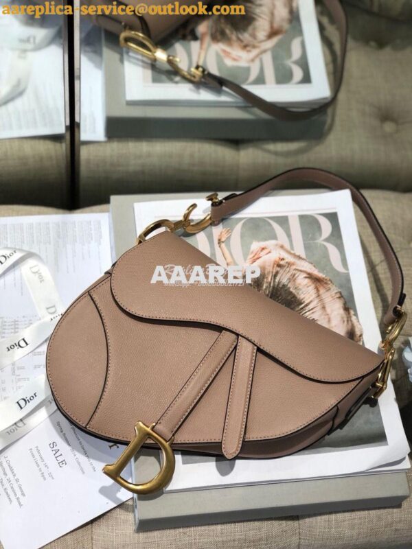 Replica Dior Saddle Bag in Grained Calfskin Nude Pink 6