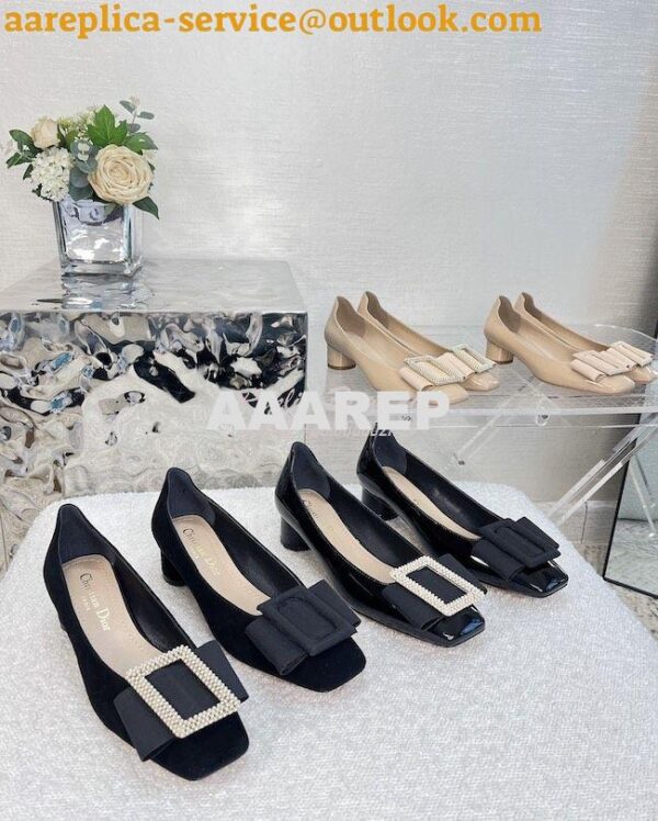 Replica Dior Idylle Ballet Pump Black Suede Calfskin and White Resin P 3