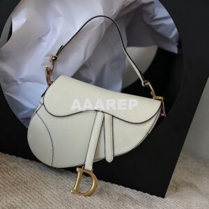 Replica Dior Saddle Bag in Grained Calfskin White 2