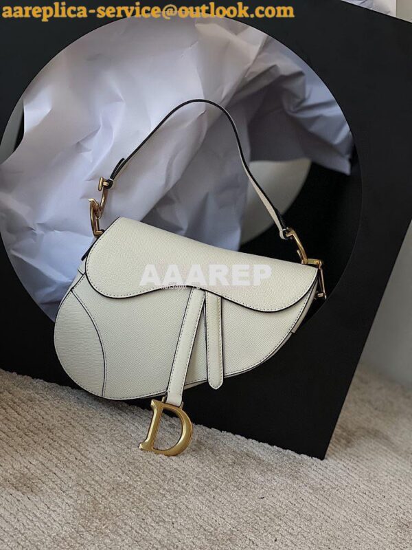 Replica Dior Saddle Bag in Grained Calfskin White 4