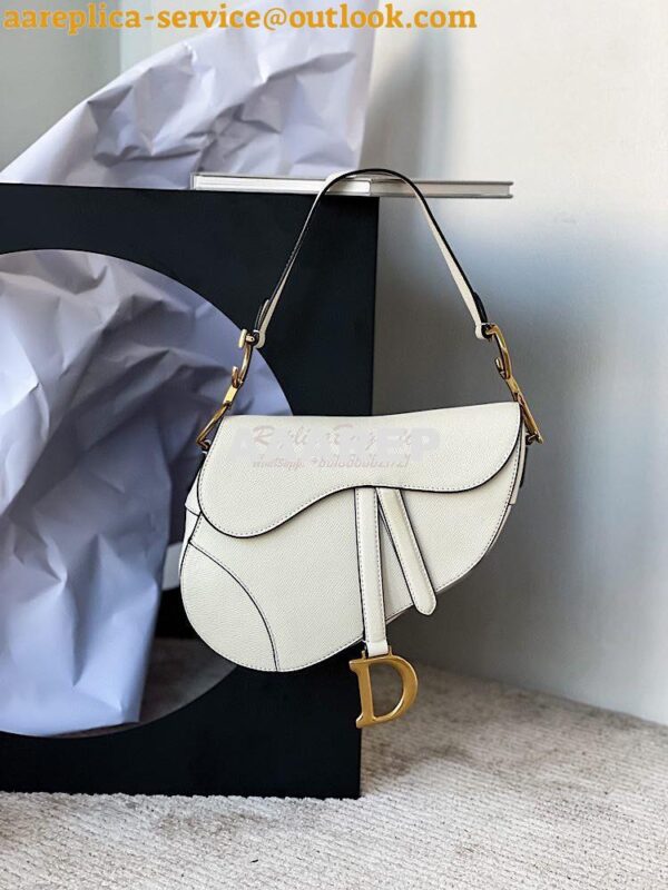 Replica Dior Saddle Bag in Grained Calfskin White 5