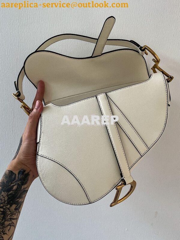 Replica Dior Saddle Bag in Grained Calfskin White 9