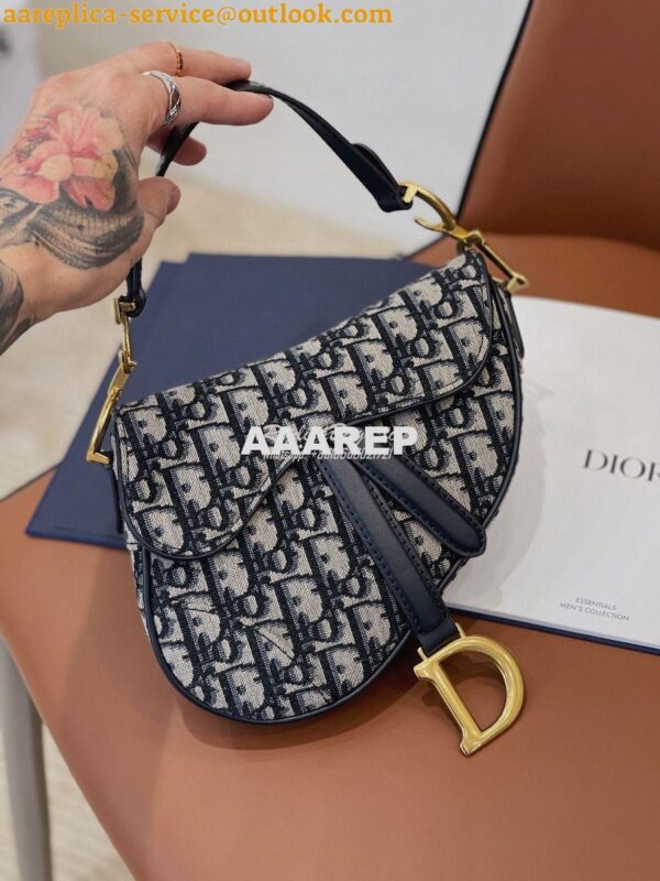 Replica Dior Saddle Bag in Oblique Jacquard Canvas Blue 17