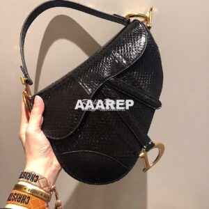 Replica Dior Saddle Bag in Python Leather Black 2