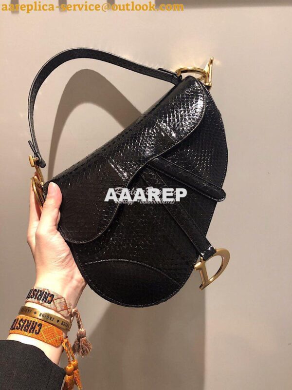 Replica Dior Saddle Bag in Python Leather Black 4