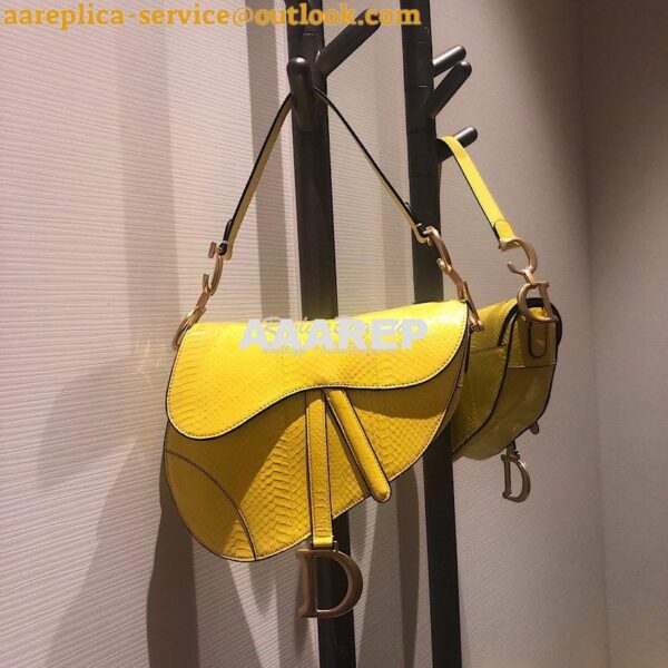 Replica Dior Saddle Bag in Python Leather Yellow 5