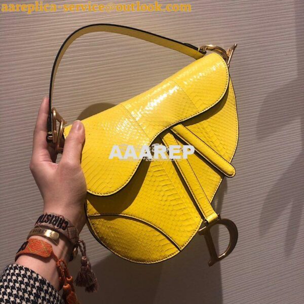 Replica Dior Saddle Bag in Python Leather Yellow 6