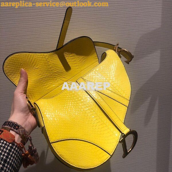 Replica Dior Saddle Bag in Python Leather Yellow 11