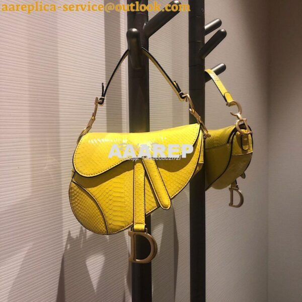 Replica Dior Saddle Bag in Python Leather Yellow 14