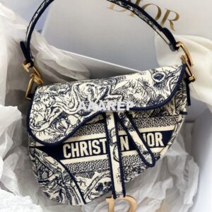 Replica Dior Saddle Bag M0446 Blue Toile de Jouy Embroidery