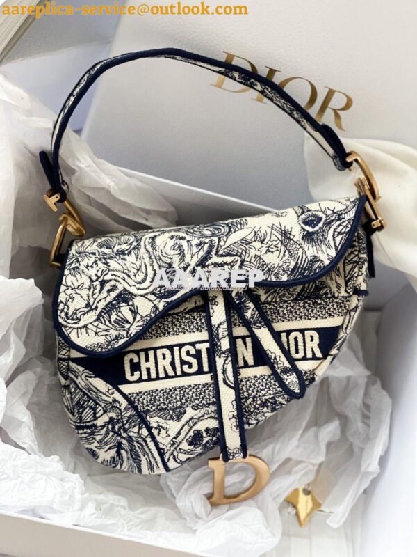 Replica Dior Saddle Bag M0446 Blue Toile de Jouy Embroidery 3