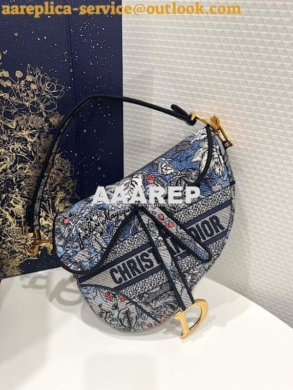 Replica Dior Saddle Bag M0446 Denim Multicolor Dior Jardin Magique Emb 3